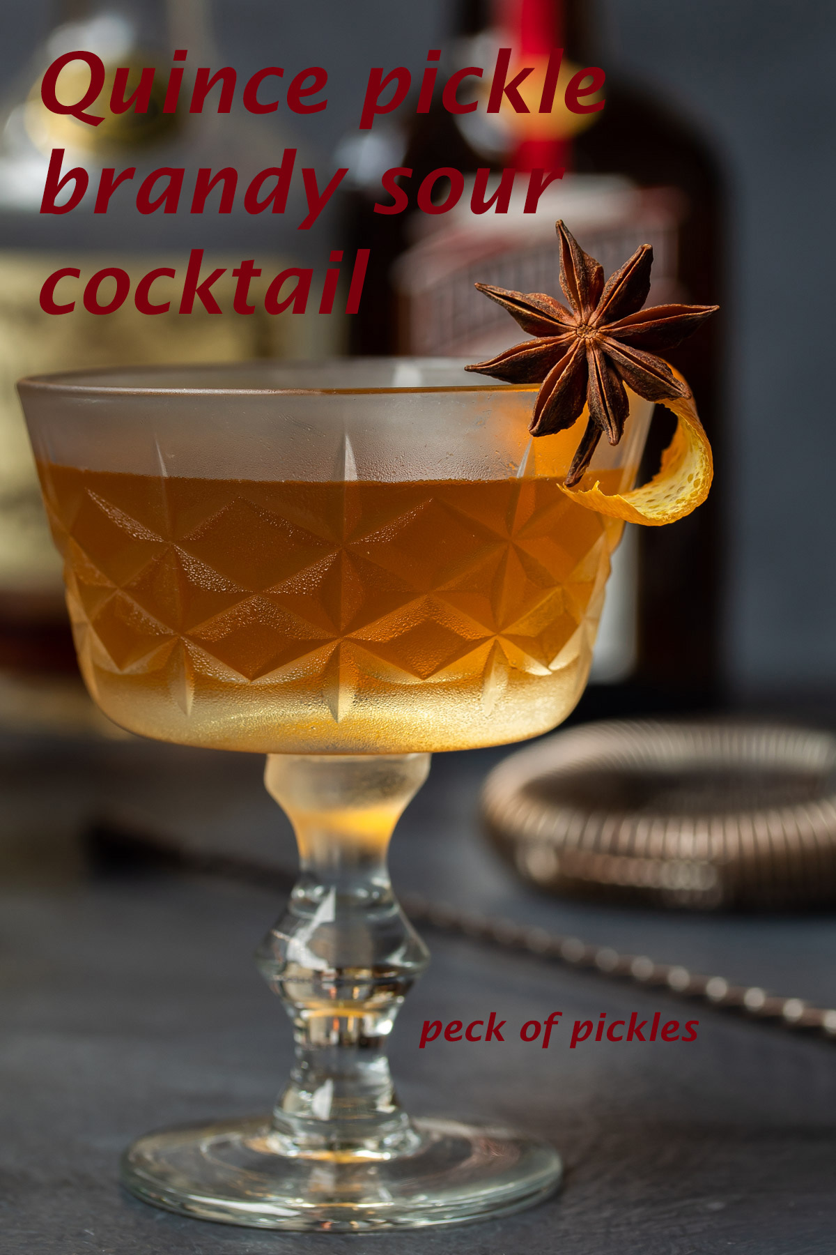 quince pickle brandy sour cocktail | peck of pickles