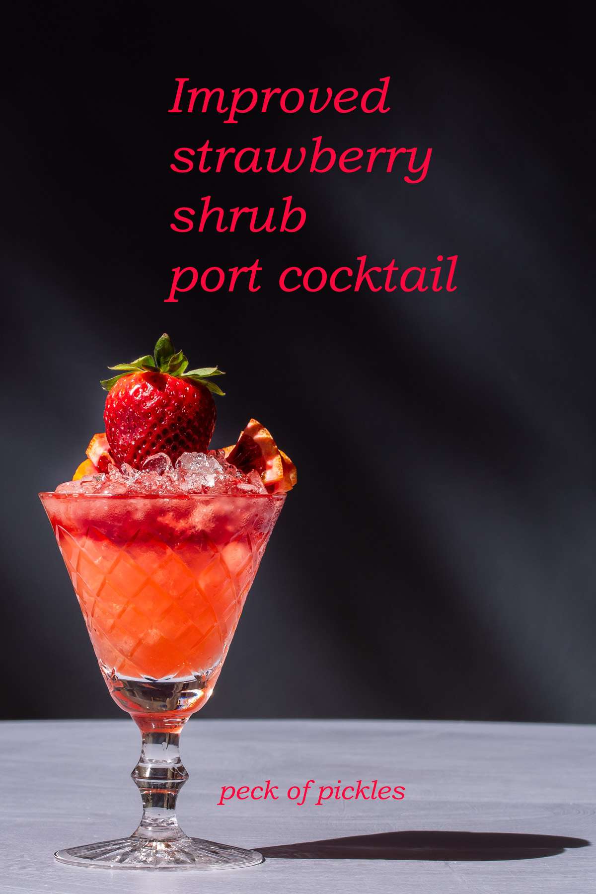 improved strawberry shrub port cocktail with shadow