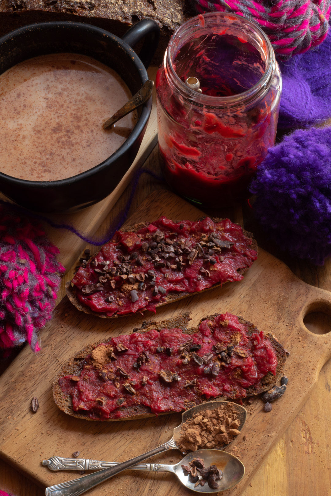 rhubarb & strawberry gum compote flatlay