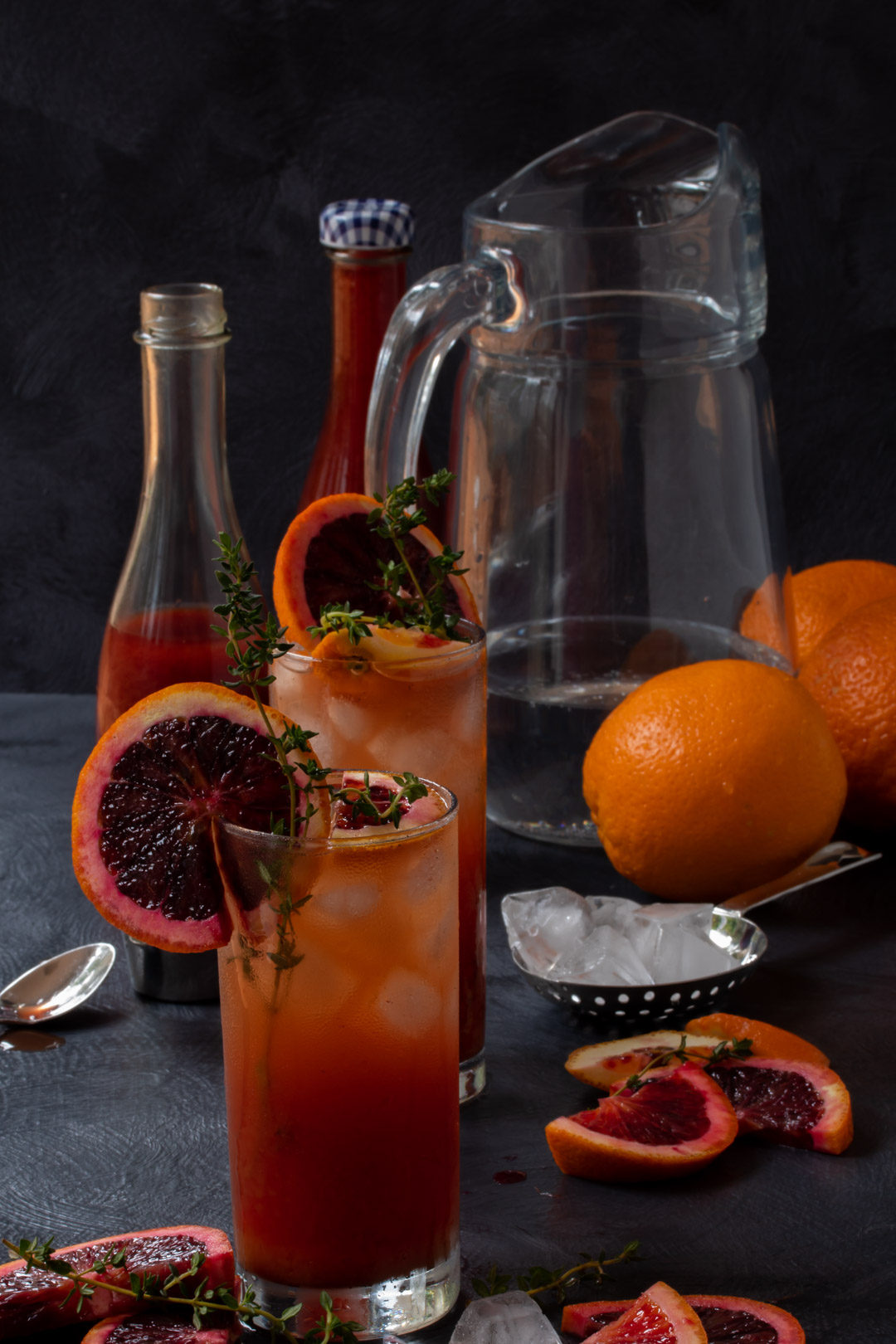 making blood orange and thyme shrub