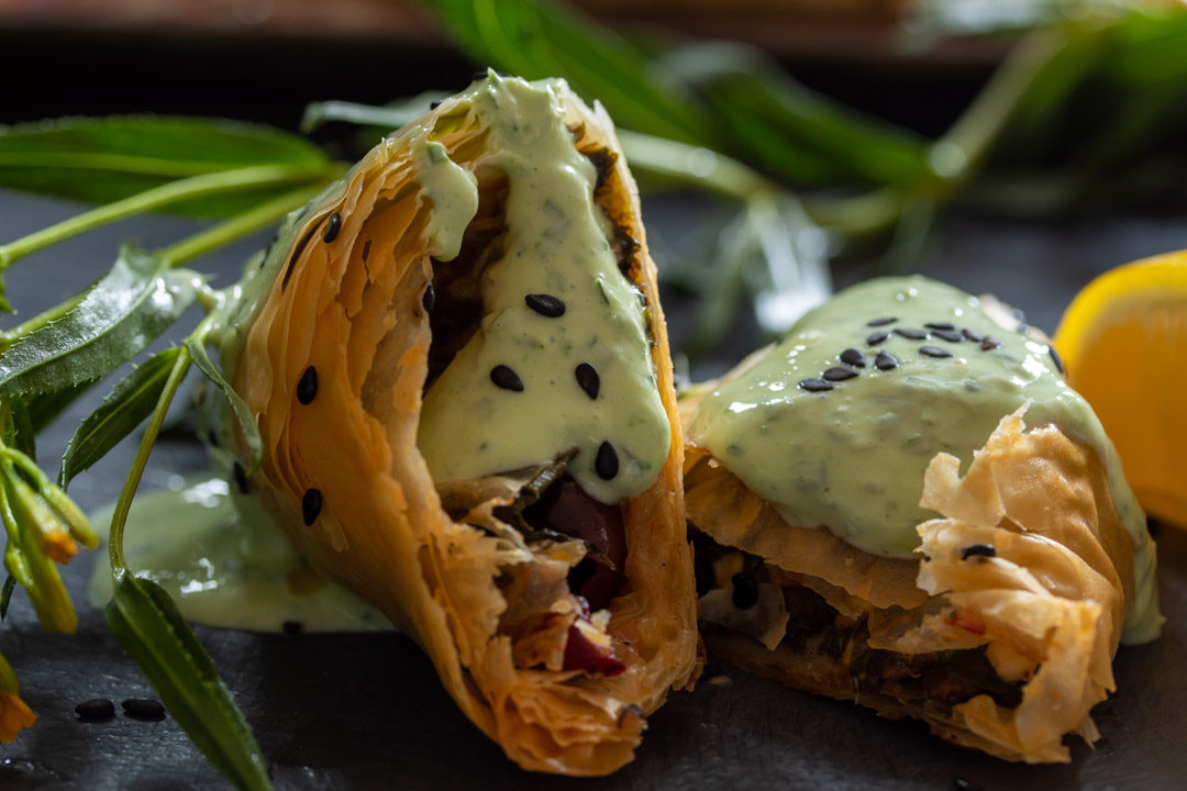 beetroot leaf filo close up horizontal