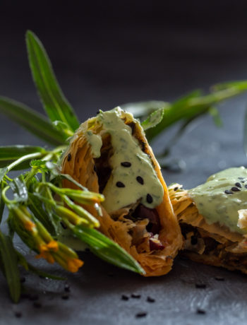 beetroot leaf filo close up vertical