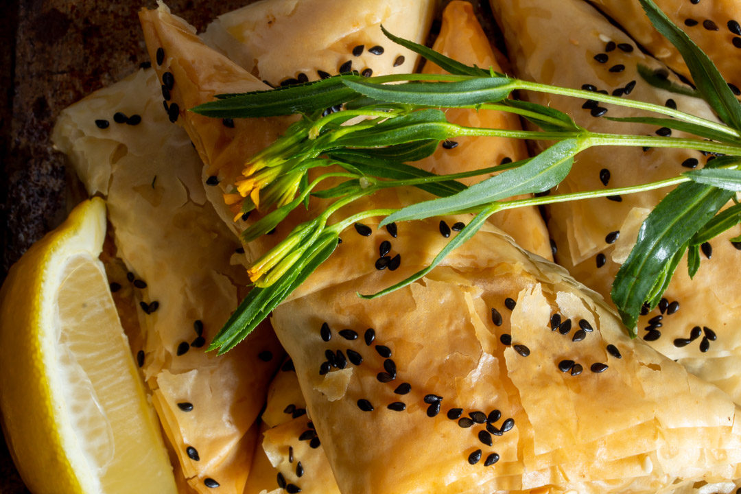 beetroot leaf filo with lemon and tarragon