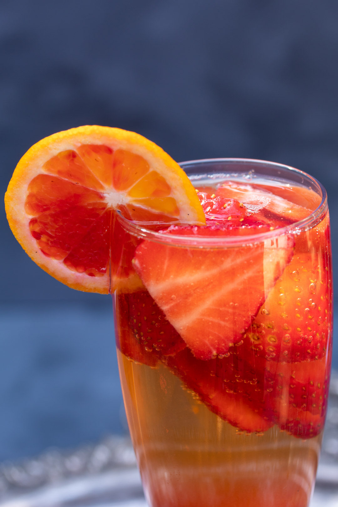 blood orange and strawberry champagne cocktail