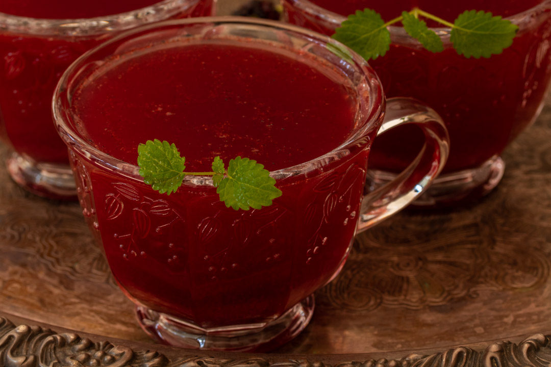 spiced mulberry shrub on tray