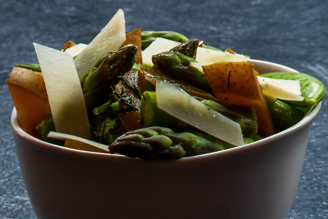 asparagus and sugar snap pea salad: eye level