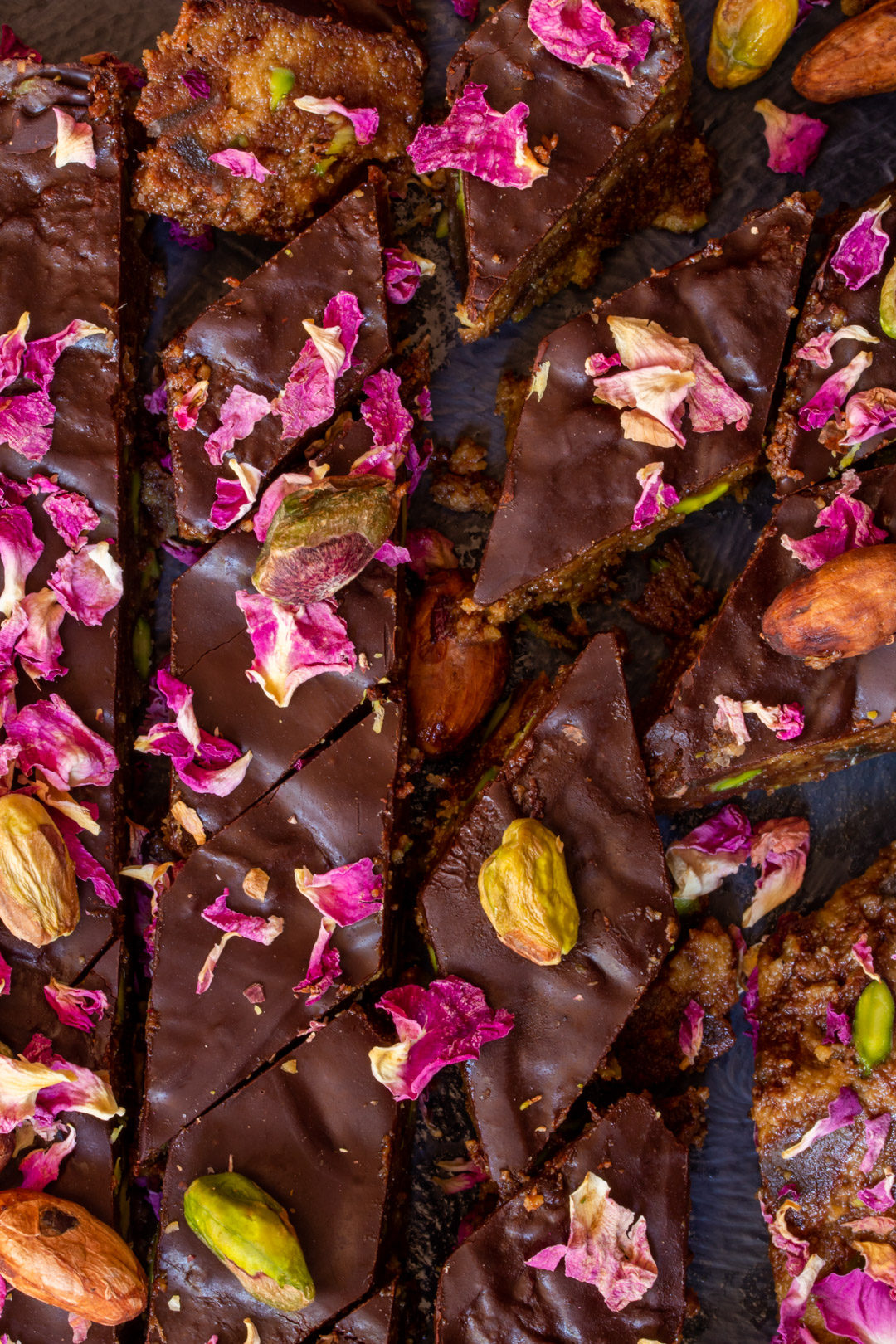 Spiced raw cacao halva with pistachios, ginger, cardamom and rose: lines