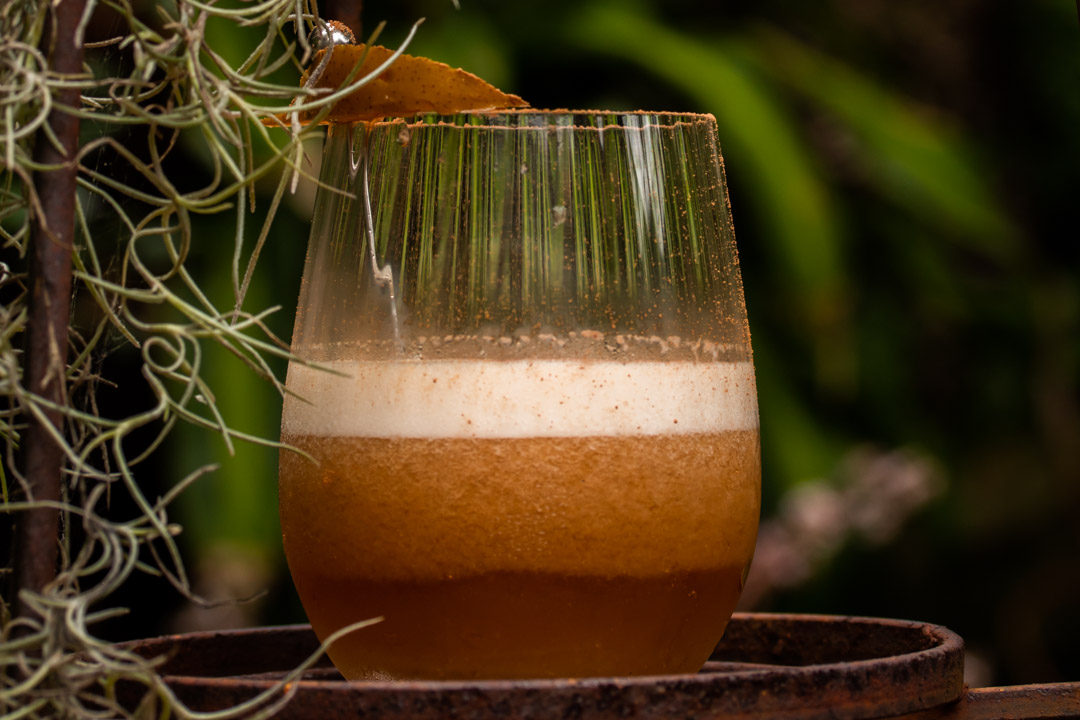 Pear pickle sour cocktail close up