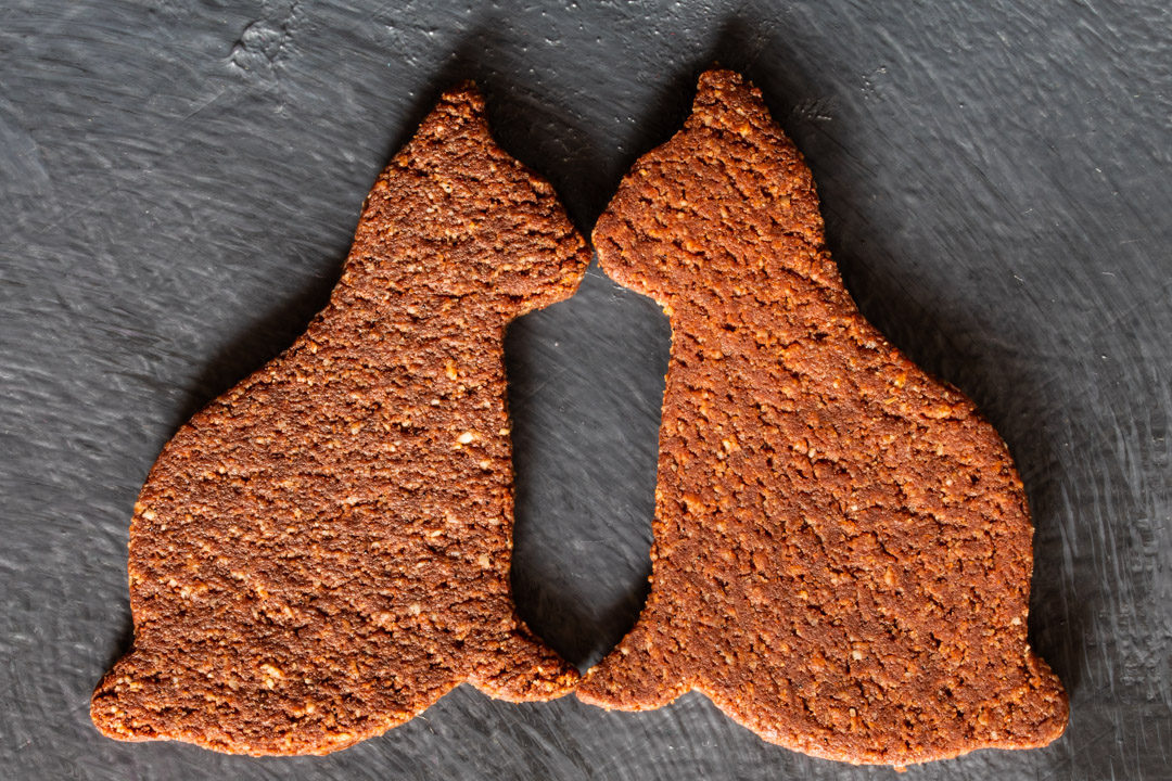 chocolate cardamom cat cookies: flatlay 2 cats