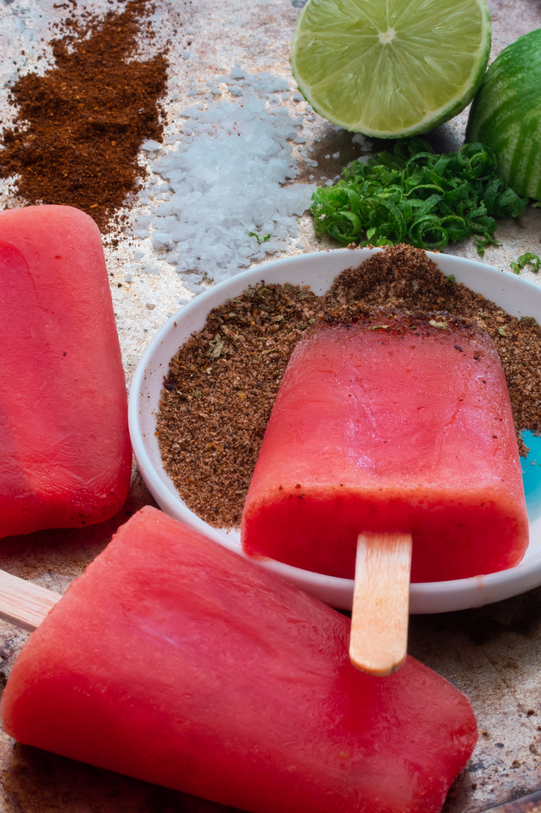 Watermelon paletas with chili-lime salt: from 45 degrees