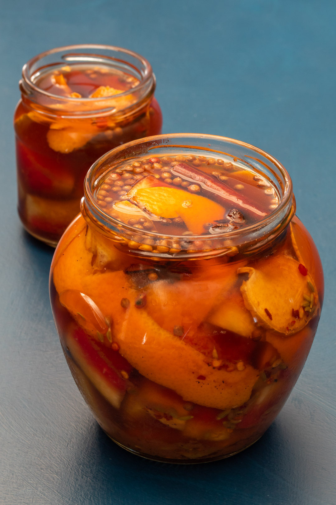 Quick watermelon rind pickle with cinnamon and chili: 2 jars one near and one far