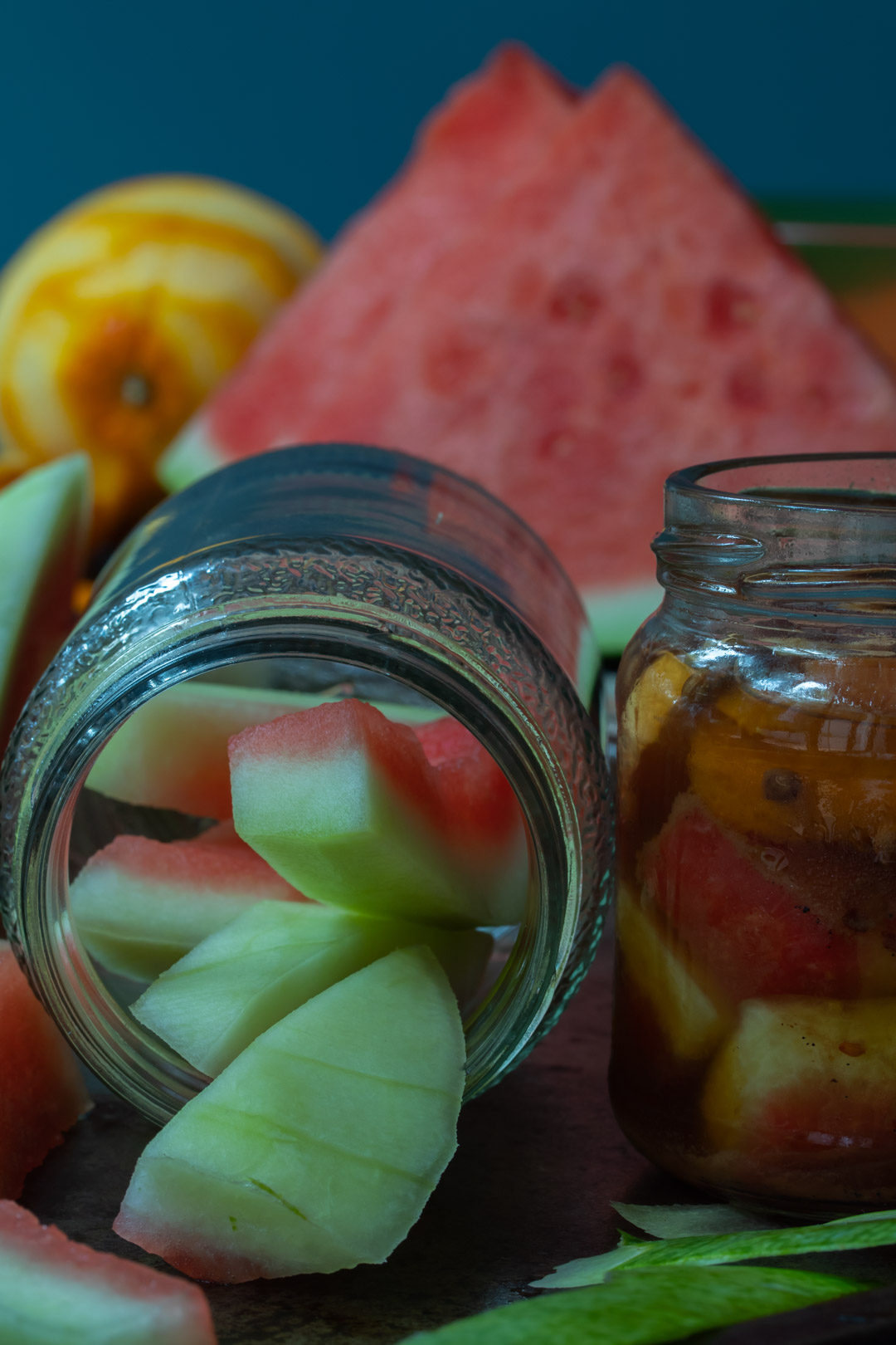Quick watermelon rind pickle with cinnamon and chili: making pickles