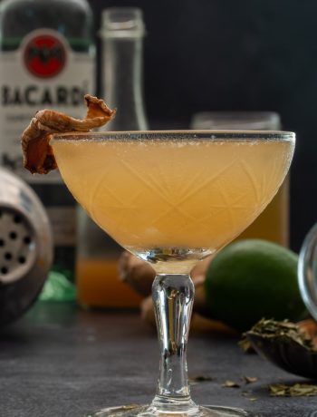 Ginger lime shrub daiquiri with cinnamon myrtle and ginger crisps: making