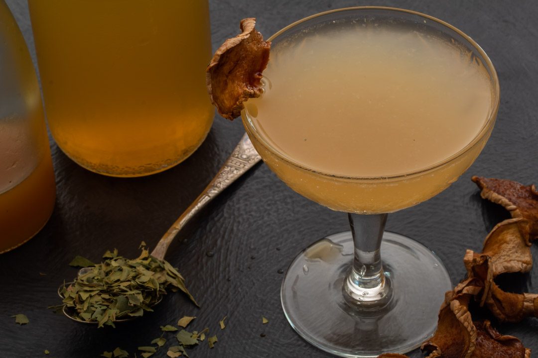 Ginger lime shrub daiquiri with cinnamon myrtle and ginger crisps: 45 degrees