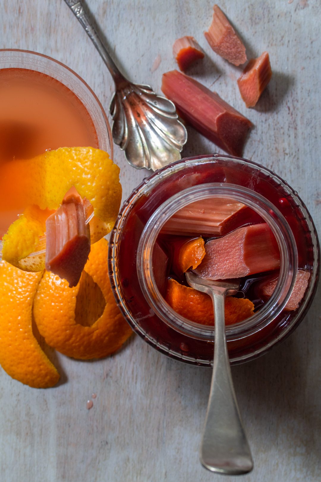 Rhubarb quick pickle with cinnamon myrtle, ginger, pink pepper & orange: with cocktail