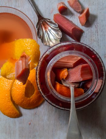 Rhubarb quick pickle with cinnamon myrtle, ginger, pink pepper & orange: with cocktail