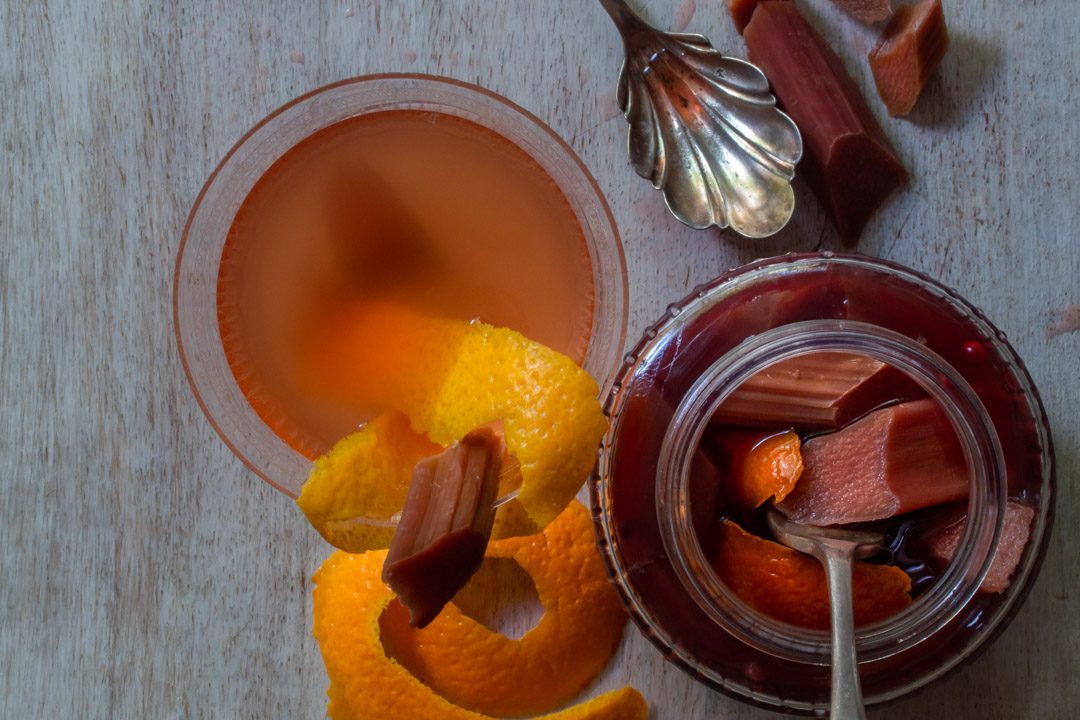 Rhubarb quick pickle with cinnamon myrtle, ginger, pink pepper & orange: horizontal