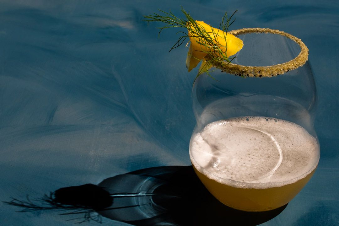 pineapple fennel shrub margarita cocktail with shadow