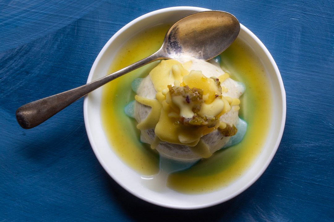 pistachio pineapple coconut ice cream from above made from leftover pistachios from making pistachio rose water orgeat syrup