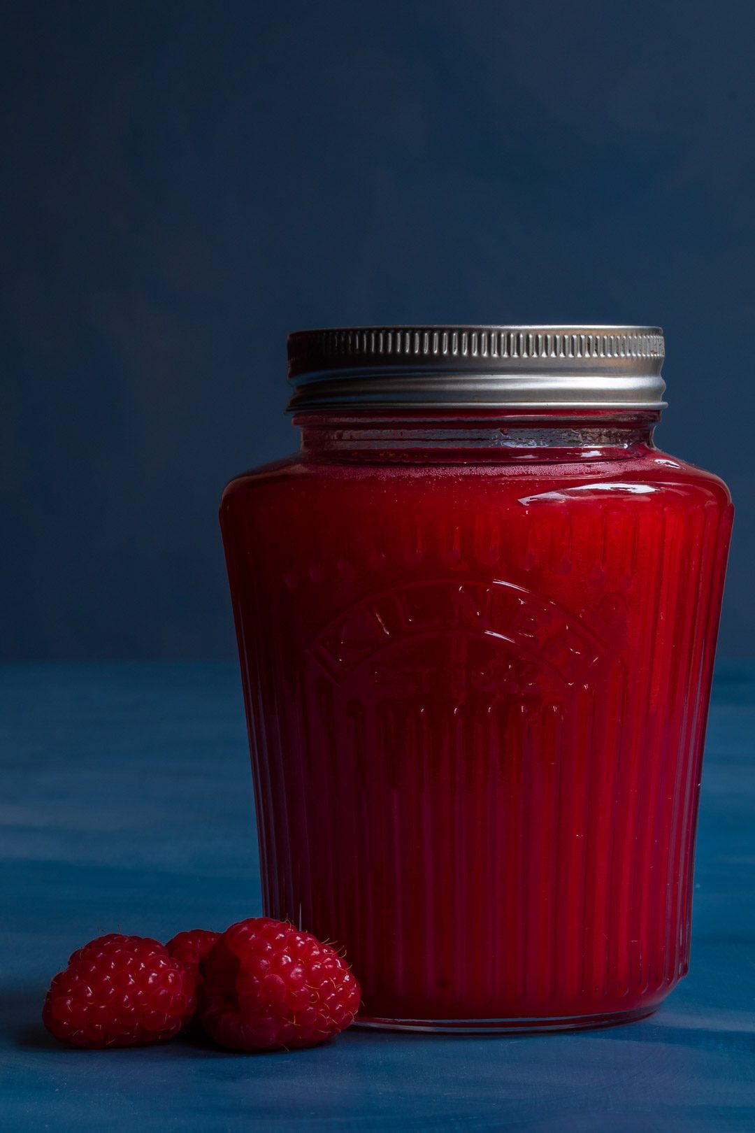 Raspberry shrub syrup drinking vinegar in vintage style preserving jar