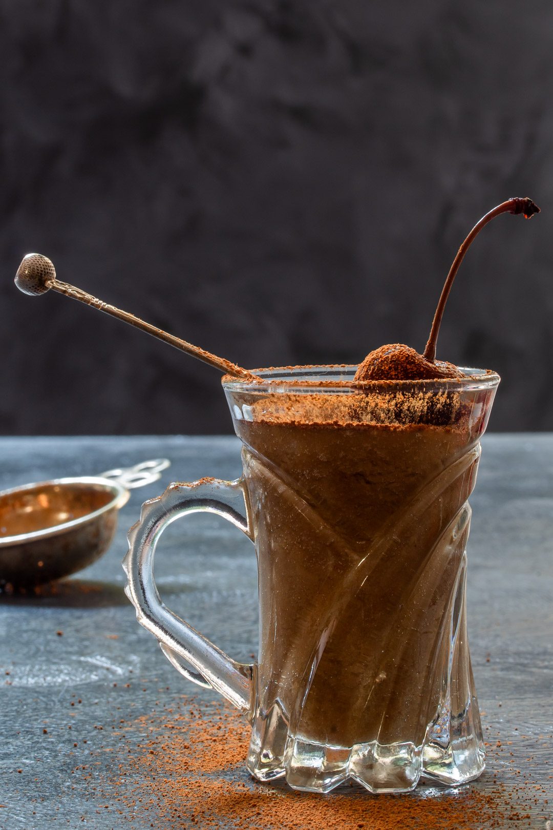 Spiced sherry ‘Sack’ posset solo with strainer