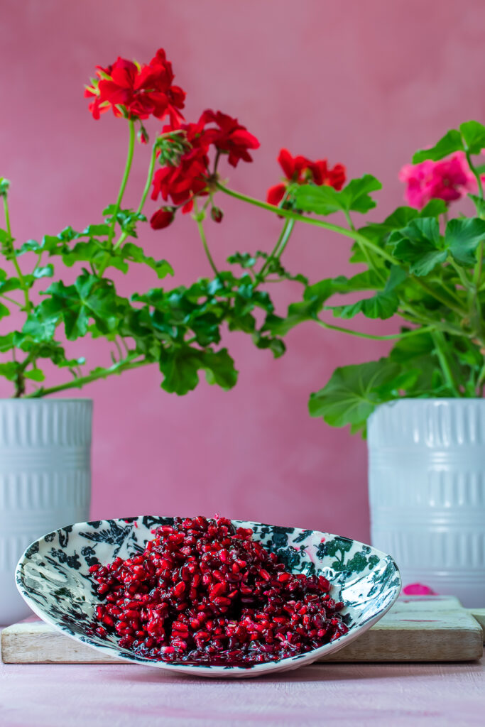 pomegranate arils prepared for grenadine