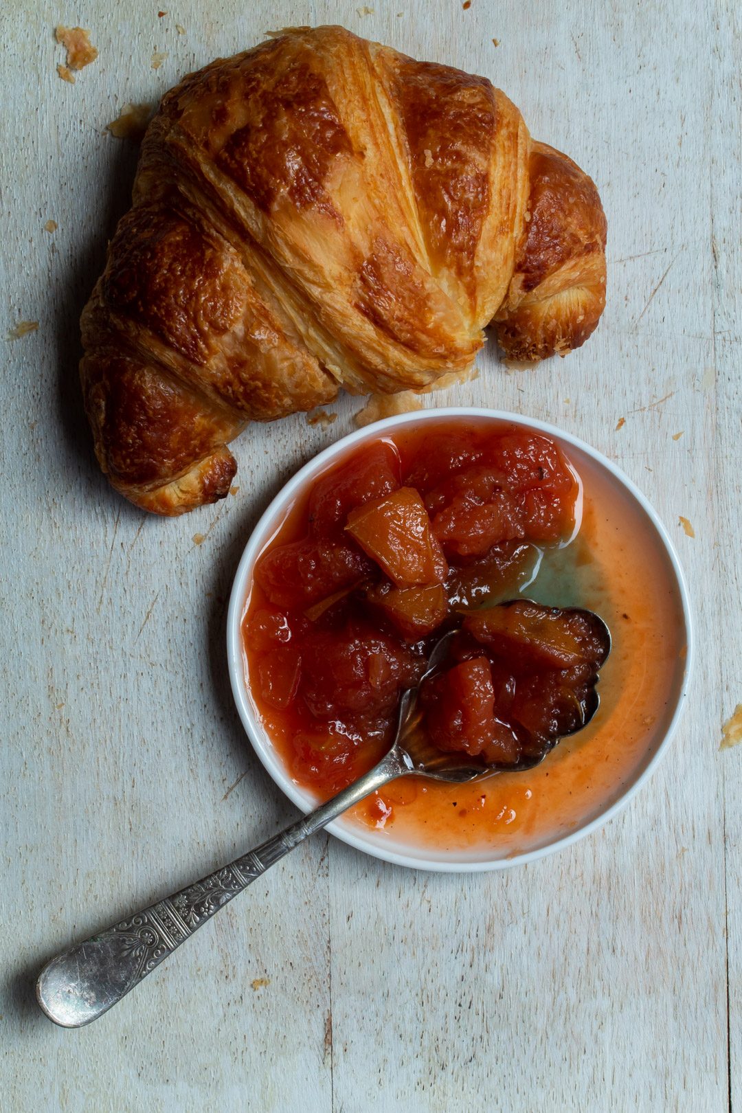 rustic quince apple jam with single croissant