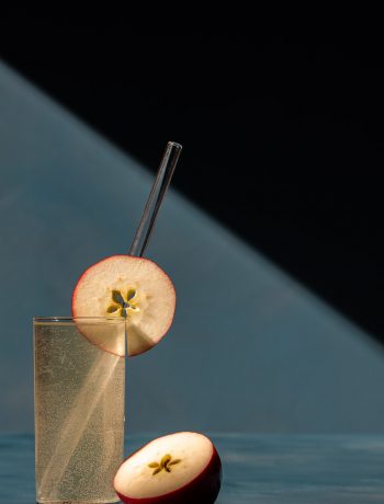 apple shrub gin fizz cocktail with shadows and lines
