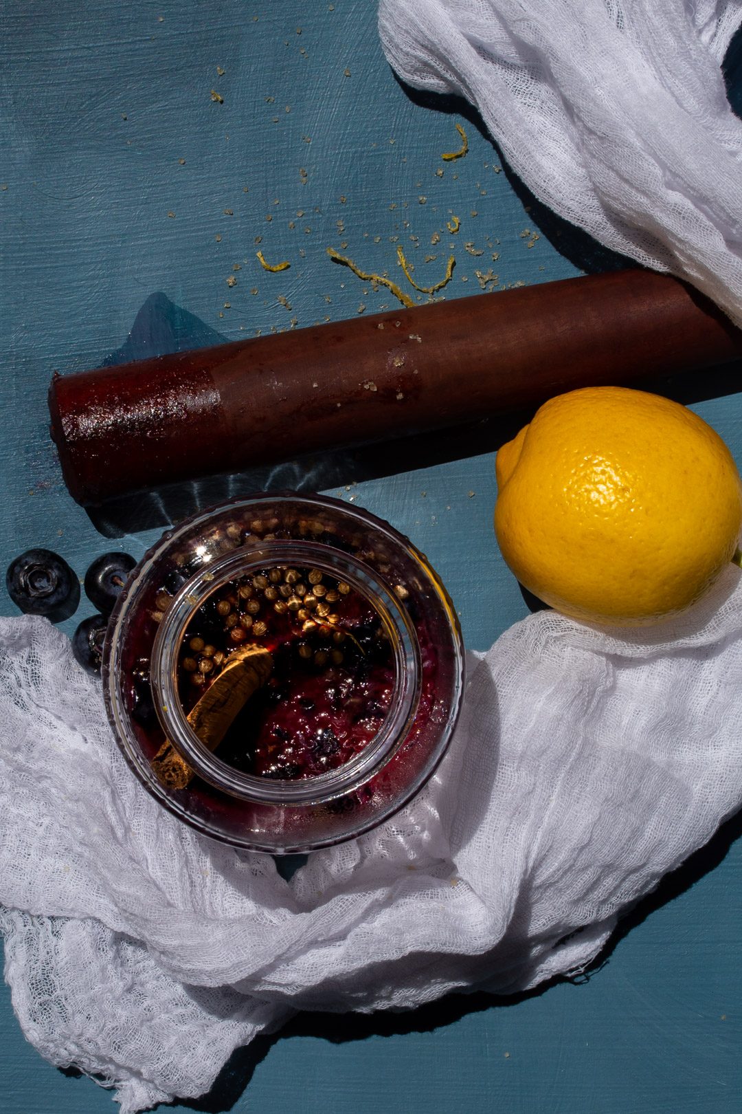 making blueberry shrub syrup from above