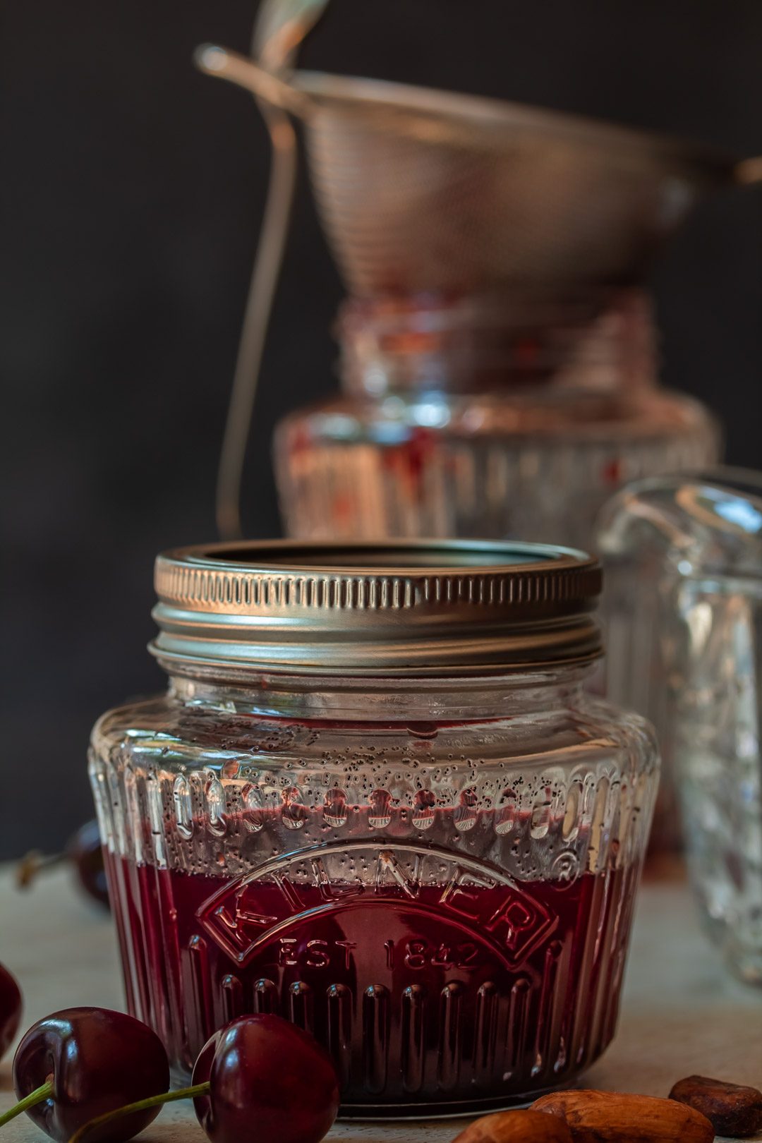 making cherry shrub syrup for cherry shrub brandy daisy