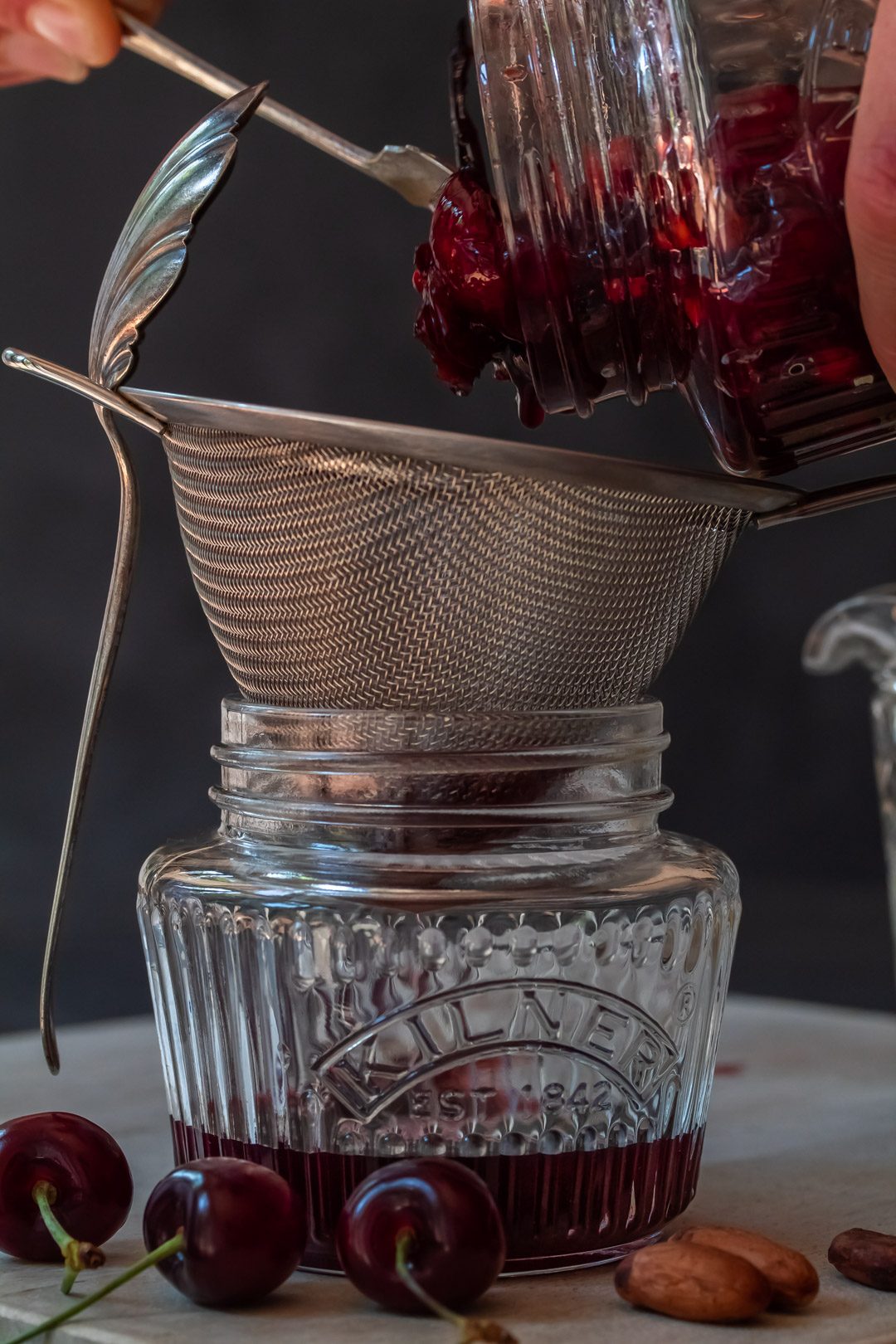 making cherry shrub syrup for cherry shrub brandy daisy