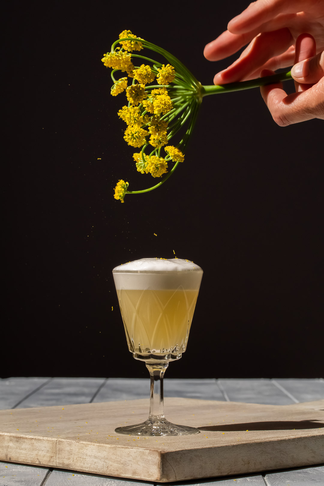 garnishing fennel flower silver sour with fennel pollen