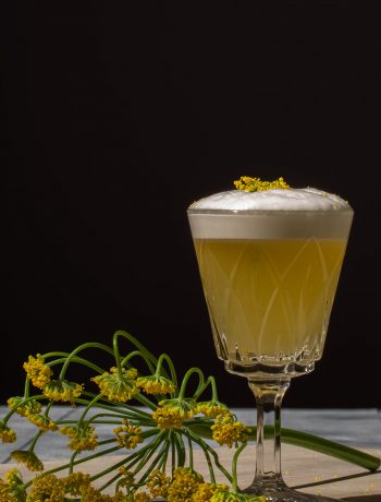 fennel flower silver sour to right with fennel umbrel and fennel flower garnish