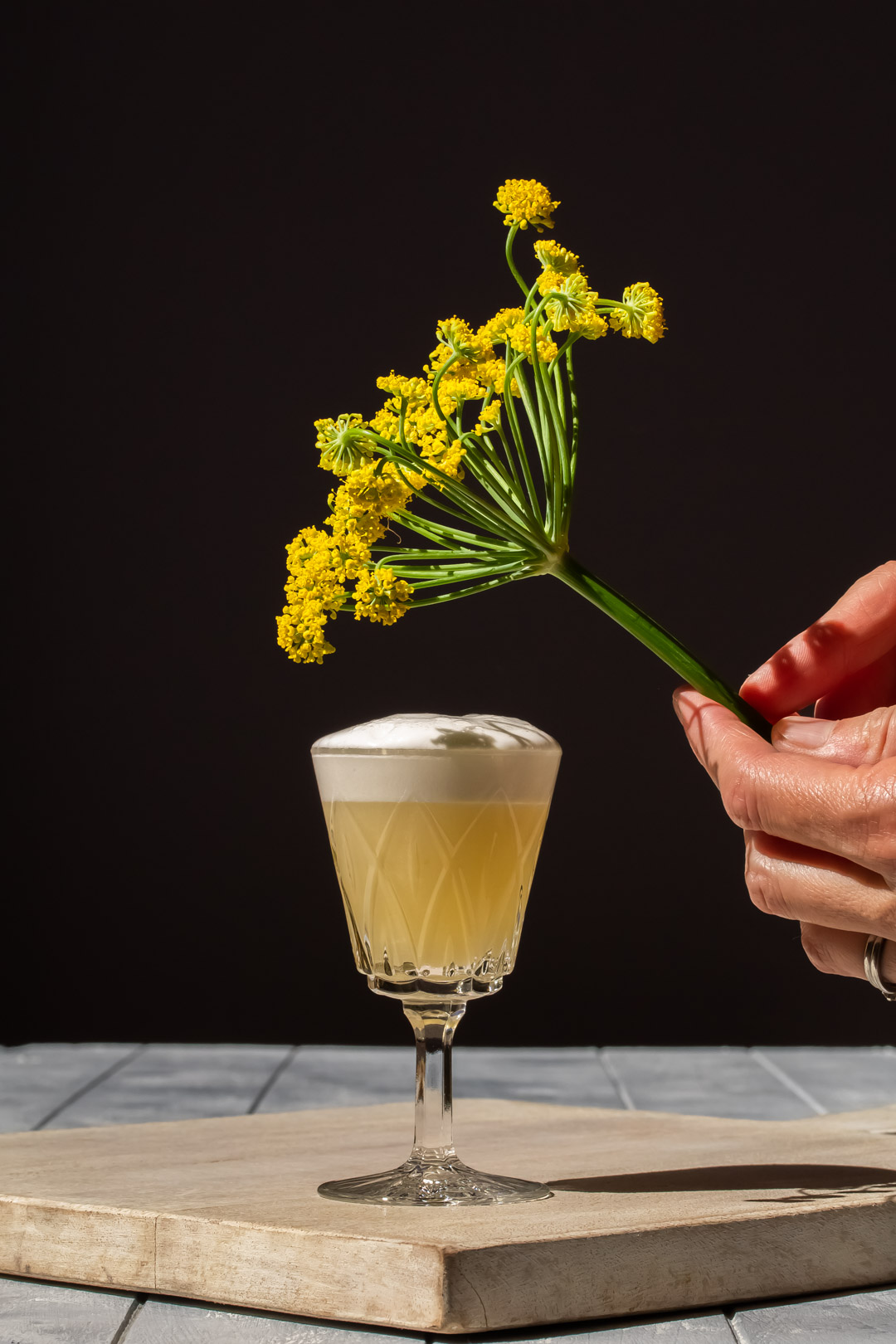 fennel flower silver sour with fennel umbrel over drink