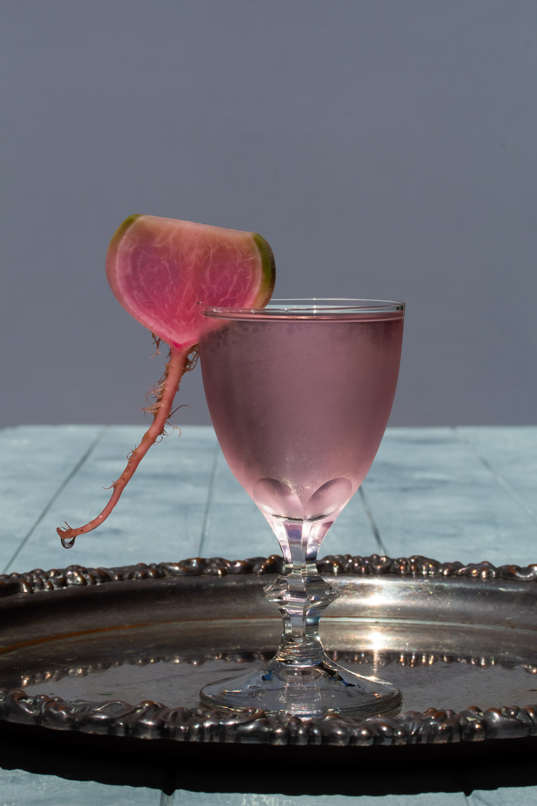fermented watermelon radish martini with drip