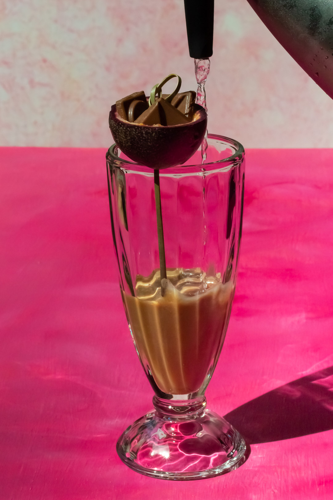 mixing cream and syrup for chocolate cream lactart