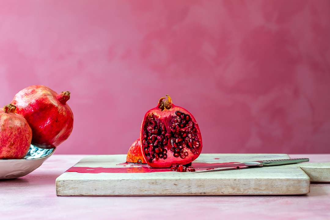 cut pomegranate for making grenadine