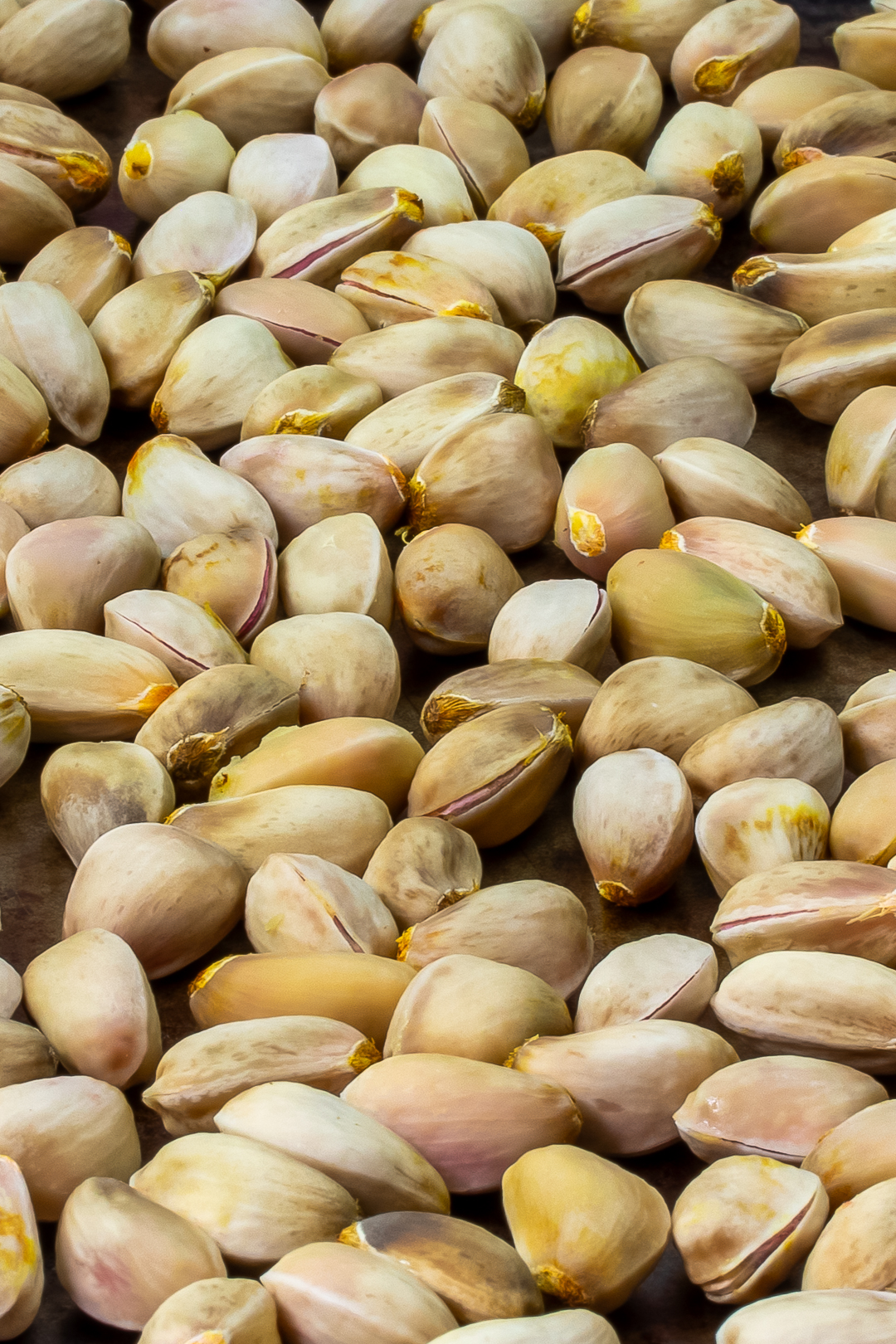 shelled raw pistachios on baking tray close up for making pistachio syrup for use in pistachio limeade