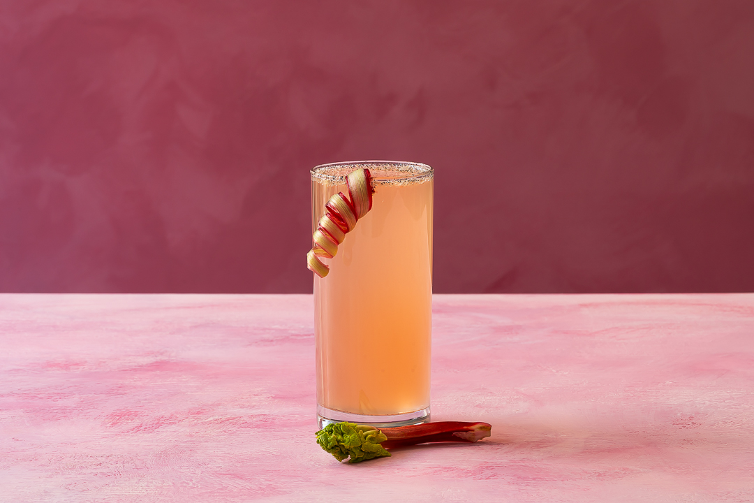 Sangre Fría: Rhubarb Tequila Fiz Halloween Cocktail with Baby Rhubarb