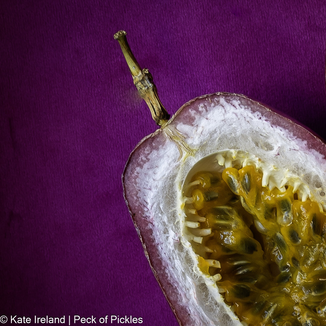 macro photo of cut passionfruit